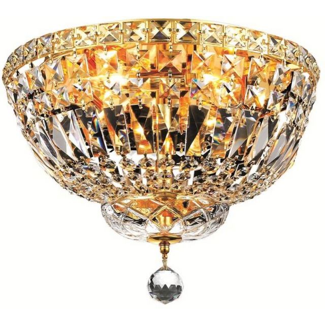 Elegant Lighting V2528F14G/RC Tranquil 4 Light 14 Inch Flush Mount In Gold With Royal Cut Clear Crystal