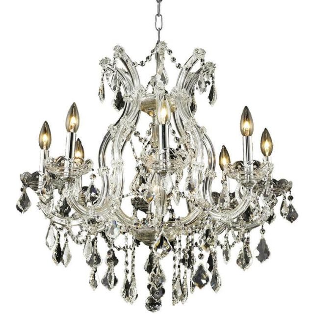 Elegant Lighting 2800D26C/RC Maria Theresa 9 Light 26 Inch Crystal Chandelier In Chrome With Royal Cut Clear Crystal