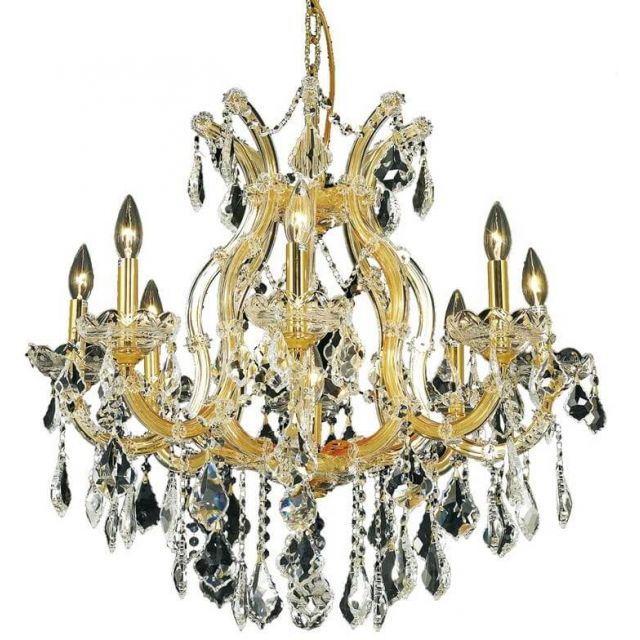 Elegant Lighting 2800D26G/RC Maria Theresa 9 Light 26 Inch Crystal Chandelier In Gold With Royal Cut Clear Crystal
