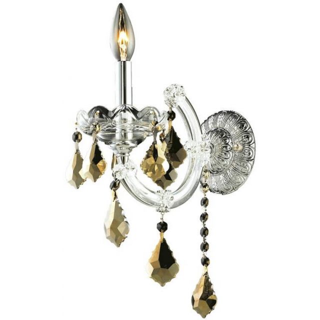 Elegant Lighting 2800W1C-GT/RC Maria Theresa 1 Light 12 Inch Tall Wall Sconce In Chrome With Royal Cut Golden Teak Crystal