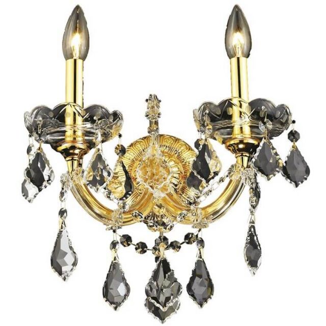 Elegant Lighting 2800W2G/RC Maria Theresa 2 Light 16 Inch Tall Wall Sconce In Gold With Royal Cut Clear Crystal