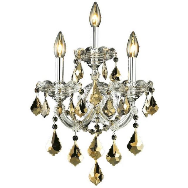 Elegant Lighting Maria Theresa 3 Light 19 Inch Tall Wall Sconce In Chrome With Royal Cut Golden Teak Crystal 2800W3C-GT/RC