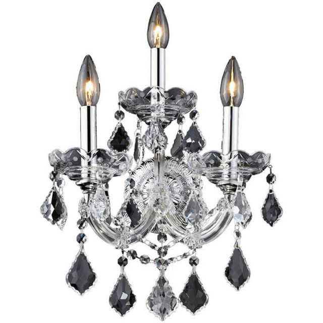 Elegant Lighting 2800W3C/RC Maria Theresa 3 Light 19 Inch Tall Wall Sconce In Chrome With Royal Cut Clear Crystal