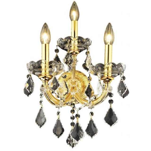 Elegant Lighting 2800W3G/RC Maria Theresa 3 Light 19 Inch Tall Wall Sconce In Gold With Royal Cut Clear Crystal