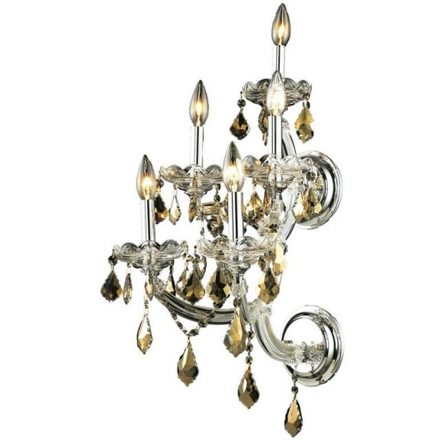 Elegant Lighting 2800W5C-GT/RC Maria Theresa 5 Light 30 Inch Tall Wall Sconce In Chrome With Royal Cut Golden Teak Crystal
