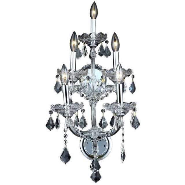 Elegant Lighting 2800W5C/RC Maria Theresa 5 Light 30 Inch Tall Wall Sconce In Chrome With Royal Cut Clear Crystal