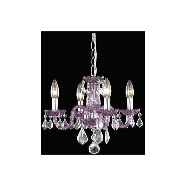 Elegant Lighting Rococo 4 Light 15 Inch Pendant In Purple With Royal Cut Clear Crystal V7804D15PE/RC