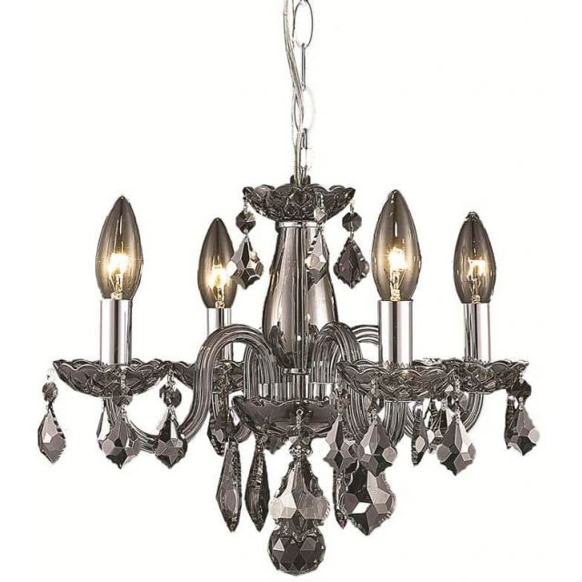 Elegant Lighting V7804D15SS-SS/RC Rococo 4 Light 15 Inch Pendant In Silver Shade With Royal Cut Silver Shade Grey Crystal