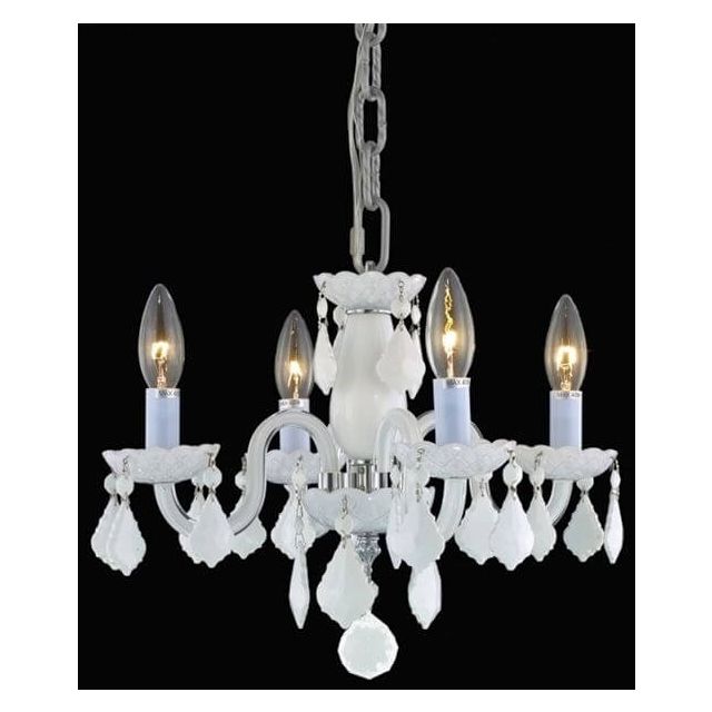 Elegant Lighting V7804D15WH-WH/RC Rococo 4 Light 15 Inch Pendant In White With Royal Cut White Crystal