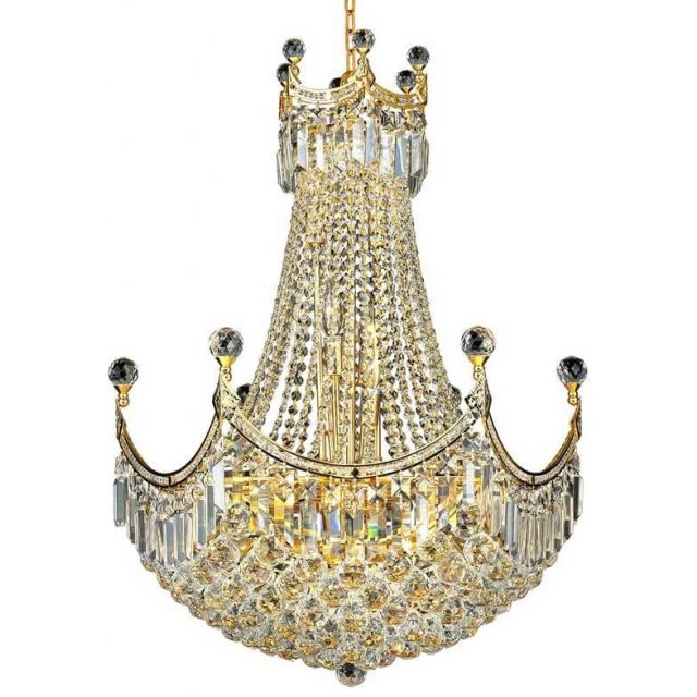 Elegant Lighting V8949D24G/RC Corona 18 Light 24 Inch Crystal Chandelier In Gold With Royal Cut Clear Crystal