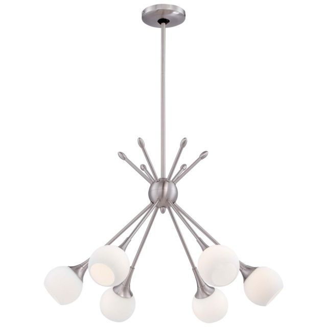George Kovacs P1806-084 Pontil 6 Light 24 Inch Chandelier In Brushed Nickel With Etched Opal Glass Shade