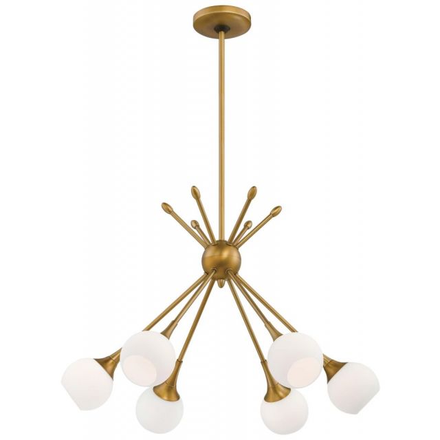 George Kovacs Pontil 6 Light 24 Inch Chandelier In Honey Gold With Etched White Glass Shade P1806-248