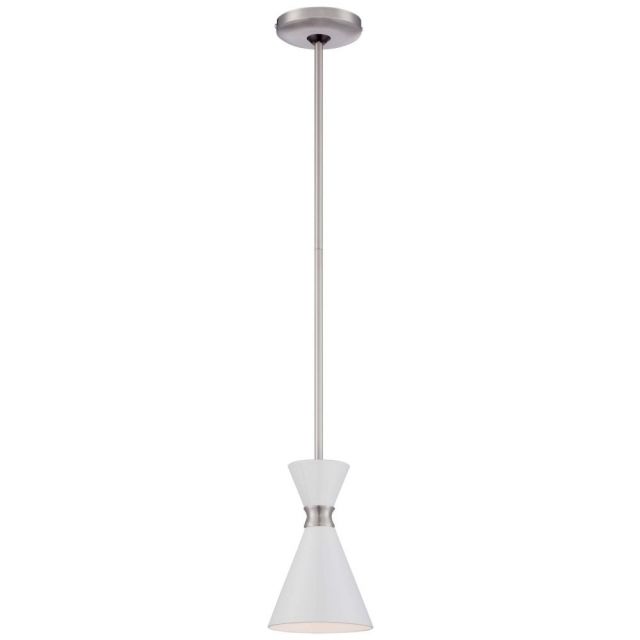 George Kovacs P1821-44F Conic 1 Light 6 inch Pendant In Glitter Gloss White With Glitter Gloss White Glass And Steel Shade