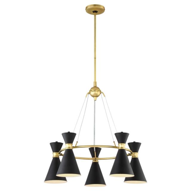George Kovacs P1825-248 Conic 5 Light 26 Inch Chandelier In Honey Gold With Matte Black Glass And Steel Shade
