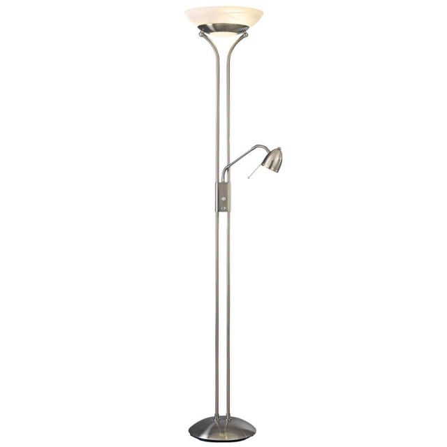 George Kovacs P256-084 Georges Reading Room 2 Light 73 inch Tall LED Torchiere in Brushed Nickel with Reading Lamp and Etched Marble Glass