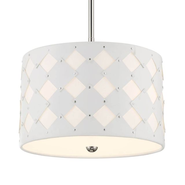 George Kovacs P5339-613 Patchwork 3 Light 16 inch Pendant in Polished Nickel with White Fabric and Leather Shade