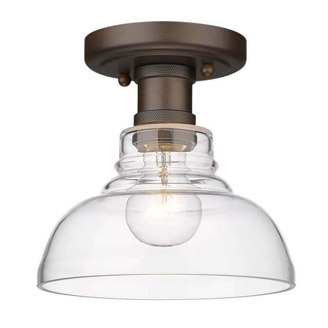Golden Lighting 0305-FM RBZ-CLR Carver 1 Light 8 inch Flush Mount in Rubbed Bronze with Clear Glass