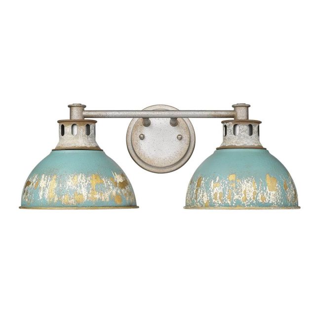 Golden Lighting 0865-BA2 AGV-TEAL Kinsley 2 Light 19 inch Bath Vanity Light in Aged Galvanized Steel with Antique Teal Shade