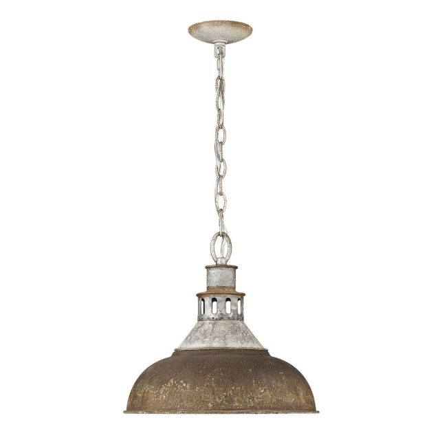 Golden Lighting 0865-L AGV-RUST Kinsley 1 Light 14 Inch Large Pendant in Aged Galvanized Steel with Antique Rust Shade