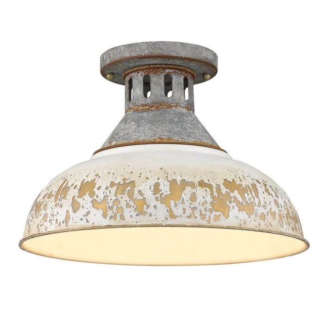 Golden Lighting 0865-SF AGV-AI Kinsley 1 Light 14 inch Semi-Flush Mount in Aged Galvanized Steel with Antique Ivory Shade