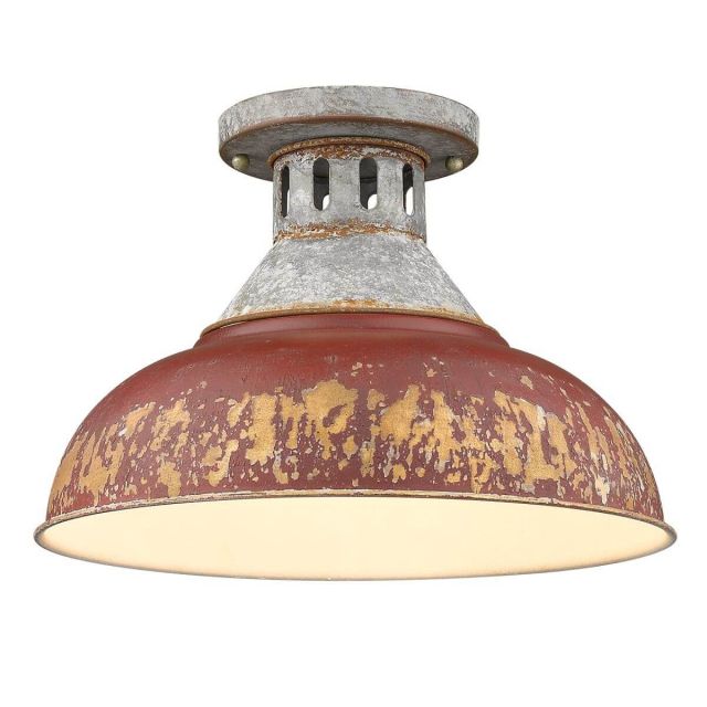 Golden Lighting 0865-SF AGV-RED Kinsley 1 Light 14 inch Semi-Flush Mount in Aged Galvanized Steel with Red Shade