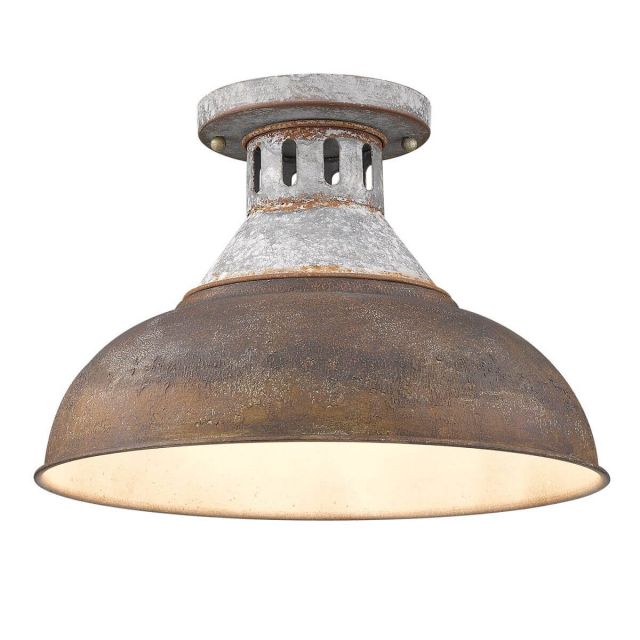 Golden Lighting 0865-SF AGV-RUST Kinsley 1 Light 14 inch Semi-Flush Mount in Aged Galvanized Steel with Rust Shade