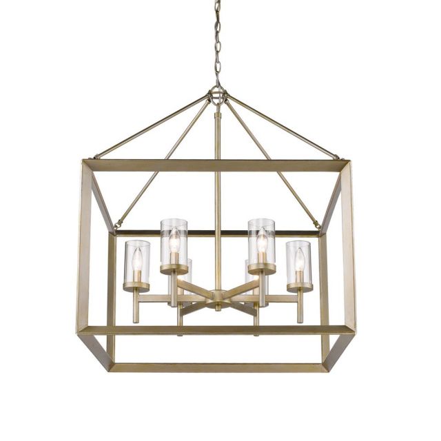 Golden Lighting Smyth 6 Light 27 Inch Chandelier In White Gold with Clear Glass 2073-6 WG-CLR