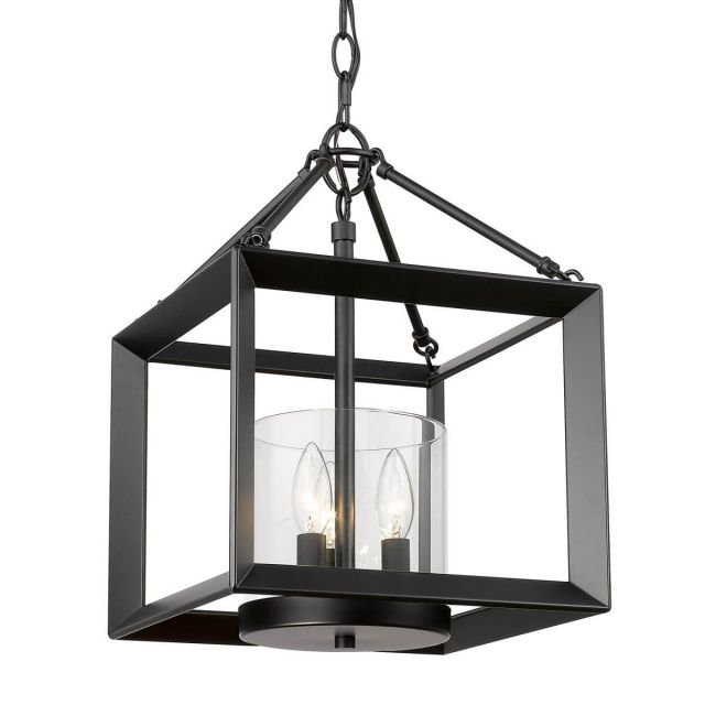 Golden Lighting Smyth 3 Light 12 inch Mini Chandelier convertible to Flush Mount in Matte Black with Clear Glass 2073-M3 BLK-CLR