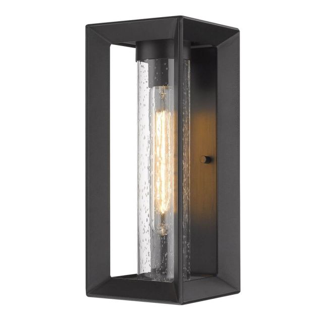 Golden Lighting Smyth 1 Light 14 inch Tall Outdoor Medium Wall Light in Natural Black with Seeded Glass 2073-OWM NB-SD
