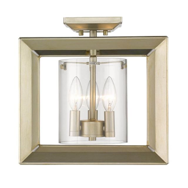 Golden Lighting Smyth 3 Light 12 Inch Semi-Flush Mount In White Gold With Opal Glass 2073-SF12 WG-CLR