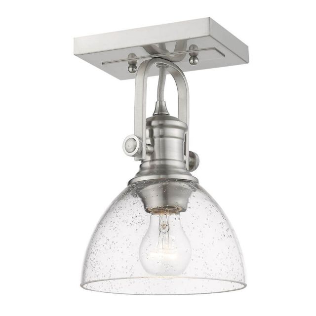 Golden Lighting 3118-1SF PW-SD Hines 1 Light 7 inch Semi-Flush Mount Convertible to Wall Mount in Pewter with Seeded Glass
