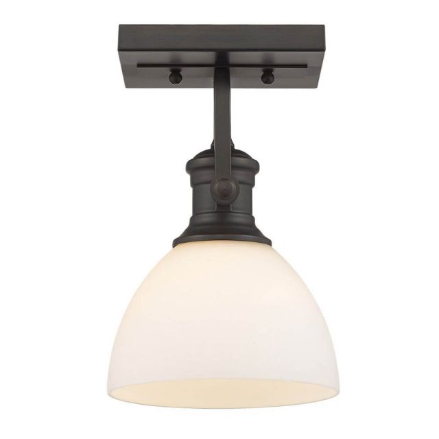 Golden Lighting Hines 1 Light 7 inch Semi-Flush Mount Convertible to Wall Mount in Rubbed Bronze with Opal Glass 3118-1SF RBZ-OP