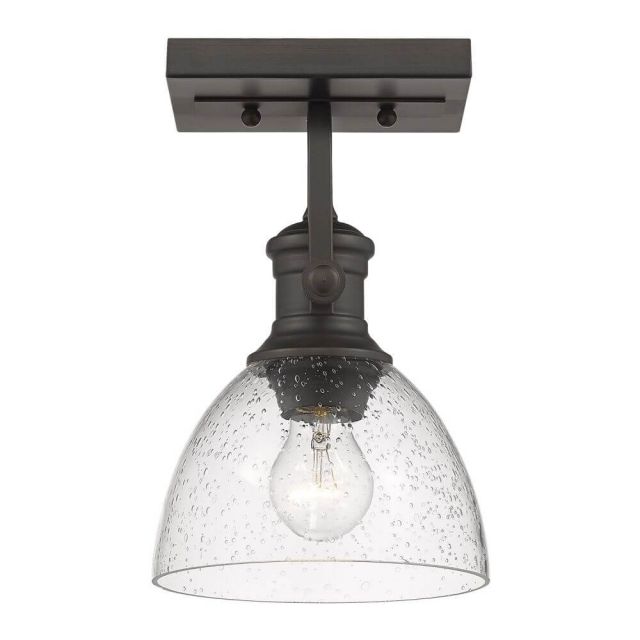 Golden Lighting 3118-1SF RBZ-SD Hines 1 Light 7 inch Semi-Flush Mount Convertible to Wall Mount in Rubbed Bronze with Seeded Glass