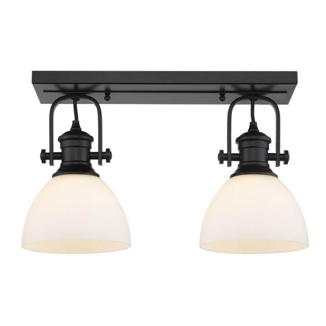 Golden Lighting 3118-2SF BLK-OP Hines 2 Light 18 Inch Semi-Flush Mount Convertible to Wall Mount in Matte Black with Opal Glass