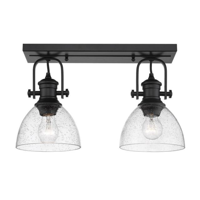 Golden Lighting 3118-2SF BLK-SD Hines 2 Light 18 Inch Semi-Flush Mount Convertible to Wall Mount in Matte Black with Seeded Glass