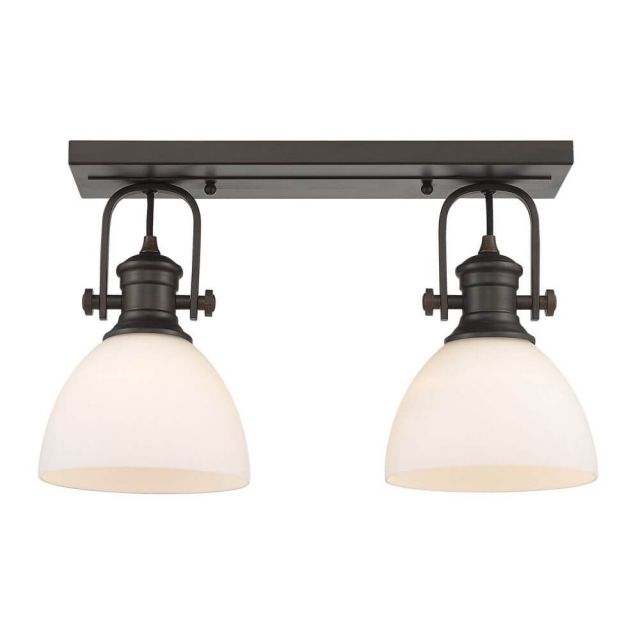 Golden Lighting Hines 2 Light 18 Inch Semi-Flush Mount Convertible to Wall Mount in Rubbed Bronze with Opal Glass 3118-2SF RBZ-OP