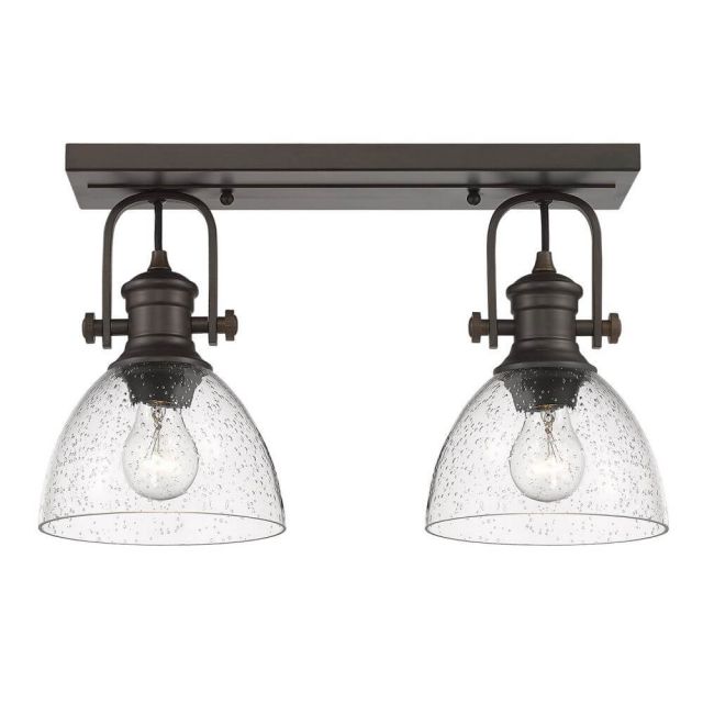 Golden Lighting 3118-2SF RBZ-SD Hines 2 Light 18 Inch Semi-Flush Mount Convertible to Wall Mount in Rubbed Bronze with Seeded Glass