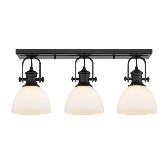 Golden Lighting 3118-3SF BLK-OP Hines 3 Light 25 Inch Semi-Flush Mount Convertible to Wall Mount in Matte Black with Opal Glass