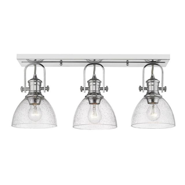 Golden Lighting Hines 3 Light 25 Inch Semi-Flush Mount Convertible to Wall Mount in Chrome with Seeded Glass 3118-3SF CH-SD