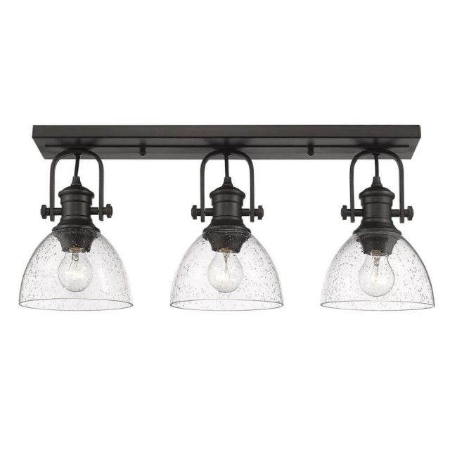 Golden Lighting Hines 3 Light 25 Inch Semi-Flush Mount Convertible to Wall Mount in Rubbed Bronze with Seeded Glass 3118-3SF RBZ-SD