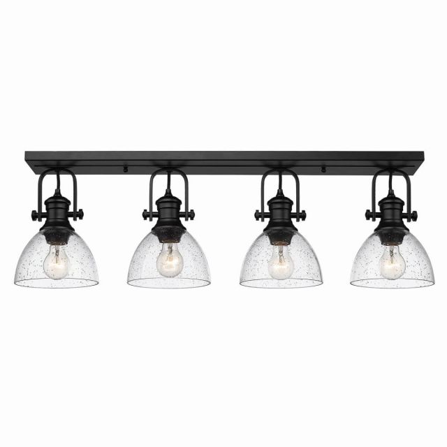 Golden Lighting 3118-4SF BLK-SD Hines 4 Light 35 inch Semi-Flush Mount in Matte Black with Seeded Glass Shade