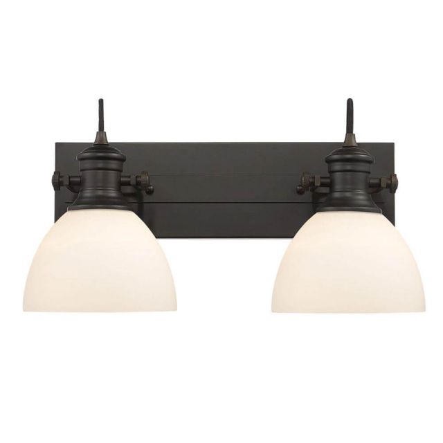Golden Lighting 3118-BA2 RBZ-OP Hines 2 Light 18 Inch Bath Vanity Light Convertible to Ceiling Mount in Rubbed Bronze with Opal Glass