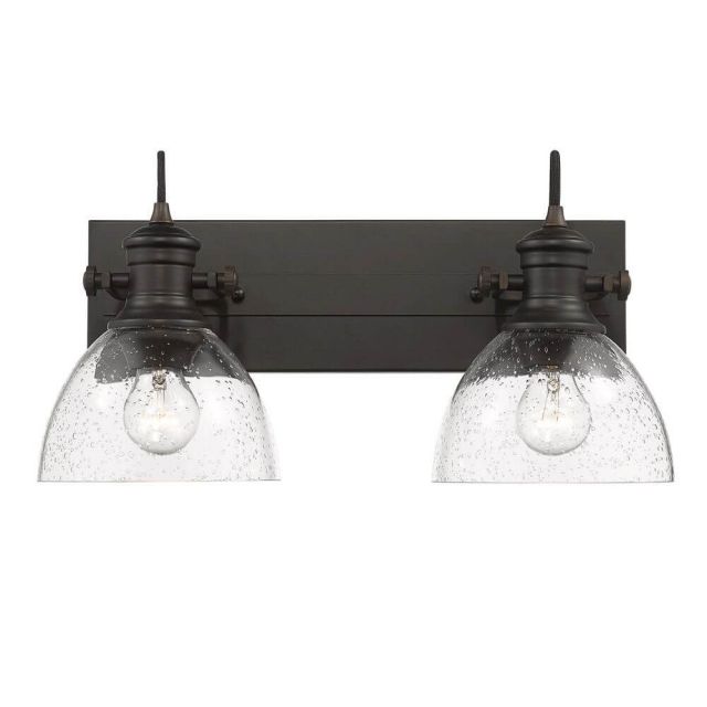 Golden Lighting Hines 2 Light 18 Inch Bath Vanity Light Convertible to Ceiling Mount in Rubbed Bronze with Seeded Glass 3118-BA2 RBZ-SD