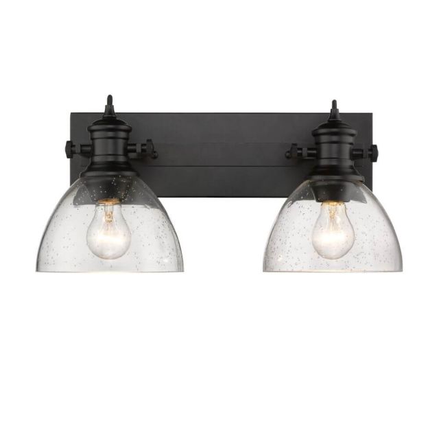 Golden Lighting 3118-BA2 BLK-SD Hines 2 Light 18 Inch Bath Vanity Light Convertible to Ceiling Mount In Black With Seeded Glass