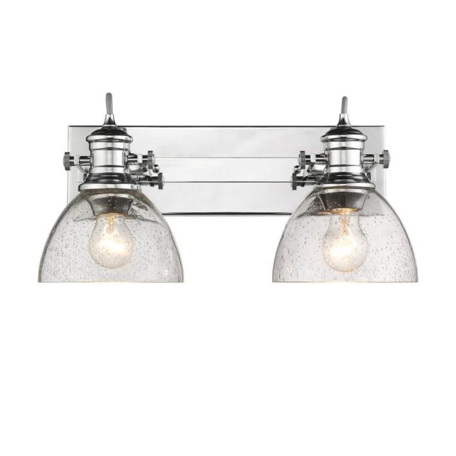 Golden Lighting 3118-BA2 CH-SD Hines 2 Light 18 Inch Bath Vanity Light Convertible to Ceiling Mount In Chrome With Seeded Glass