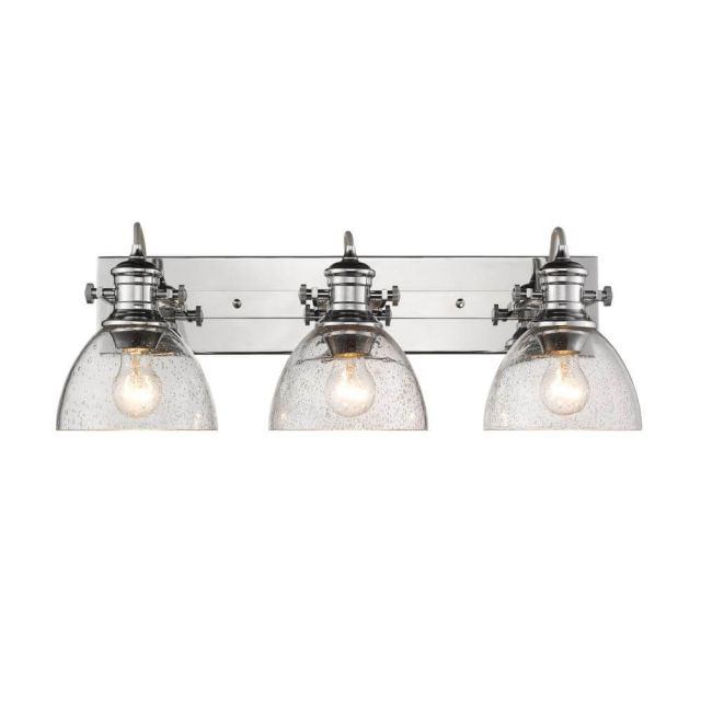 Golden Lighting 3118-BA3 CH-SD Hines 3 Light 25 Inch Bath Vanity Light Convertible to Ceiling Mount In Chrome With Seeded Glass