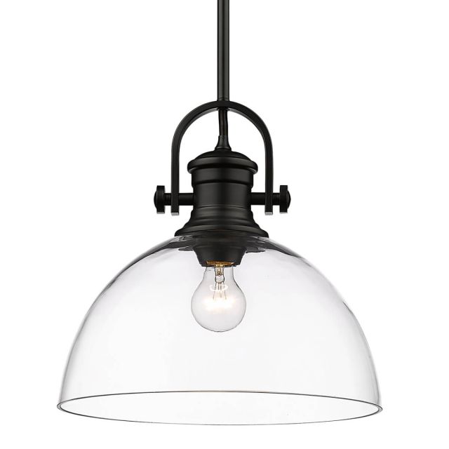Golden Lighting 3118-L BLK-CLR Hines 1 Light 14 inch Pendant in Matte Black with Clear Glass