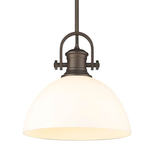 Golden Lighting 3118-L RBZ-OP Hines 1 Light 14 Inch Pendant in Rubbed Bronze with Opal Glass
