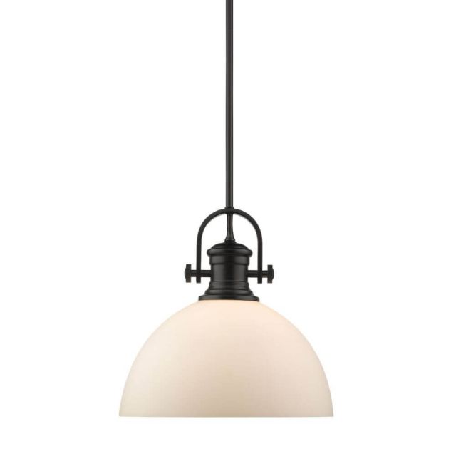 Golden Lighting 3118-L BLK-OP Hines 1 Light 14 Inch Pendant In Black With Opal Glass