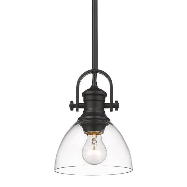 Golden Lighting 3118-M1L BLK-CLR Hines 1 Light 7 inch Mini Pendant in Matte Black with Clear Glass